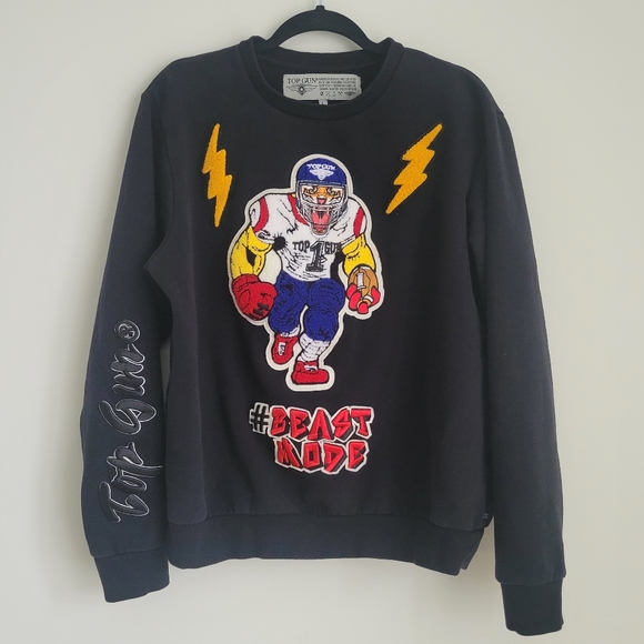 Top Gun Beast mode crewneck sweatshirt in black. Size L